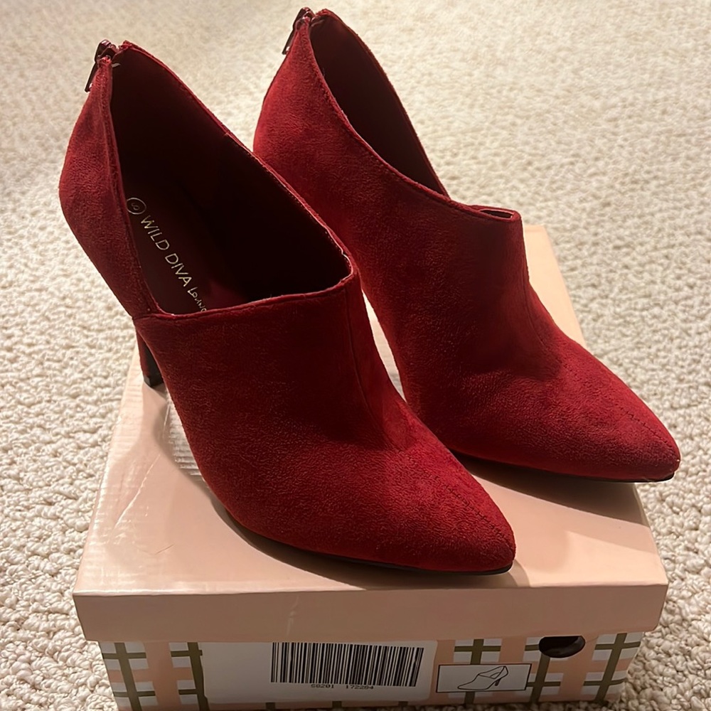 Red Suede Booties… Size 8